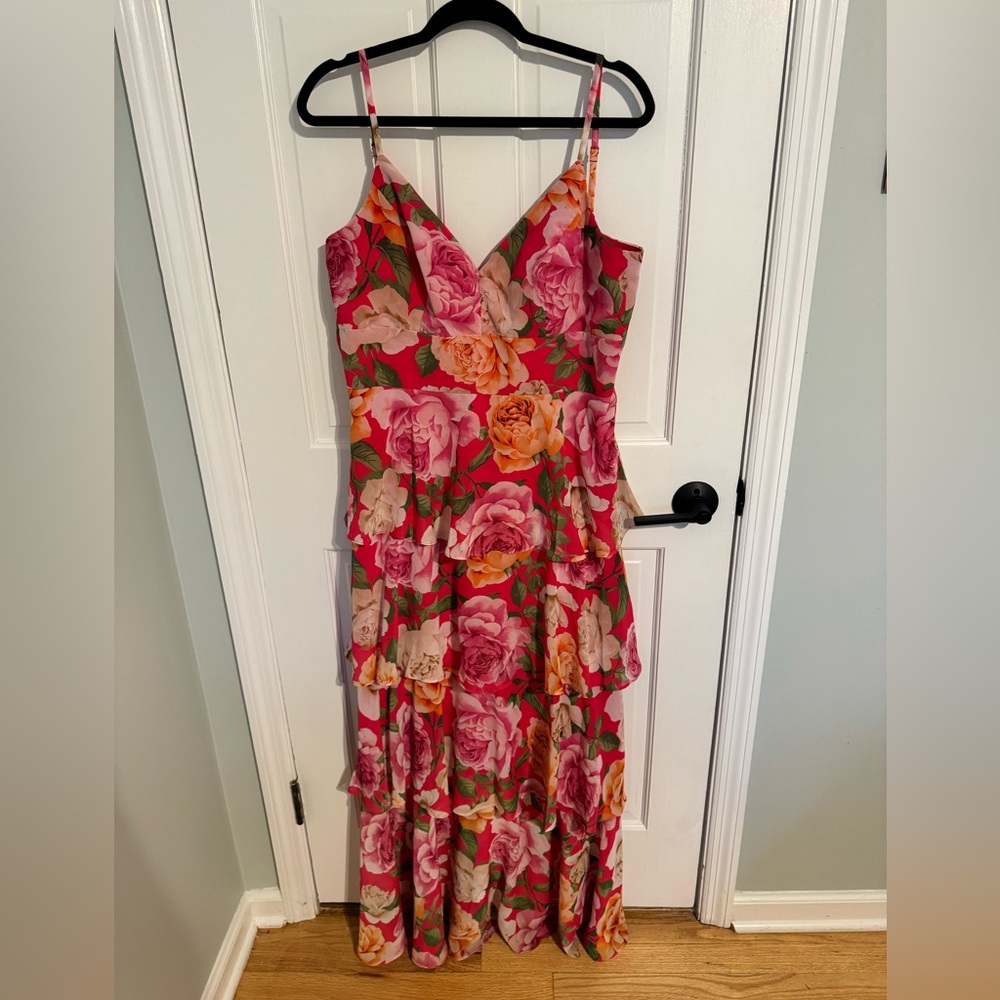 Eliza J Women's Pink Spaghetti Strap Floral Print Gown Dress Size 10